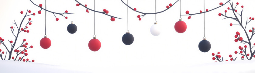 Discover the beauty of minimalist holiday decorations featuring hanging ornaments and vivid berries perfect for creating a festive ambiance