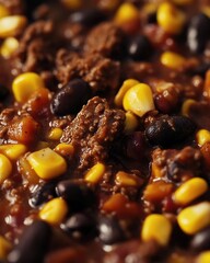 Chunky chili with tender beef, black beans, and sweet corn, Fall food