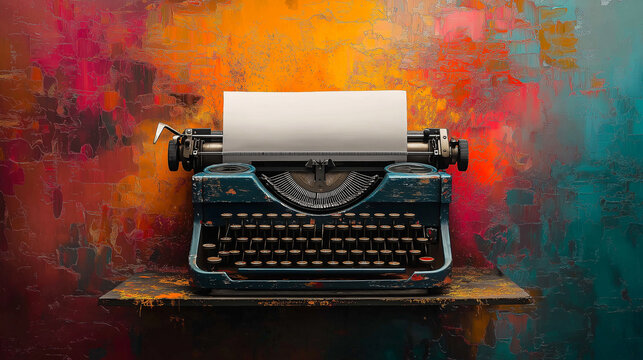 Vintage typewriter on vibrant abstract background
