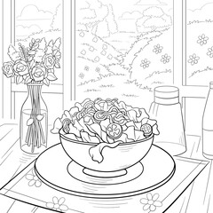 illustration of a breakfast in a restaurant