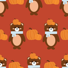 Seamless pattern cartoon bears with autumn vibes. cute autumn fall wallpaper for fabric print, gift wrap paper