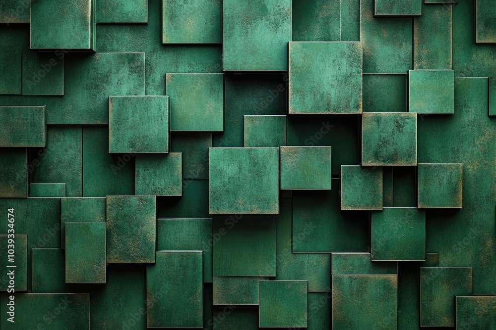 Poster abstract green metallic cubes forming a geometric pattern background