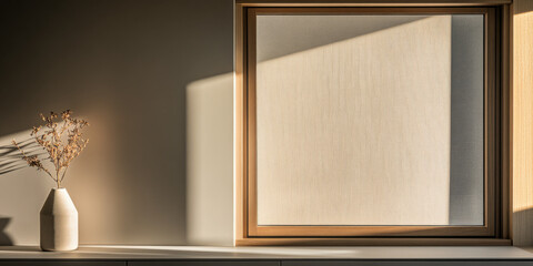 Fototapeta premium A serene interior with natural light enhancing a vase and minimalist decor near a window