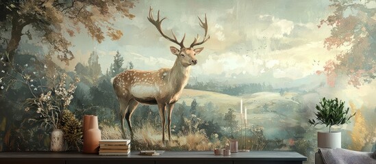 Modern mural wallpaper featuring a deer theme, perfect for enhancing interior decor with creativity.
