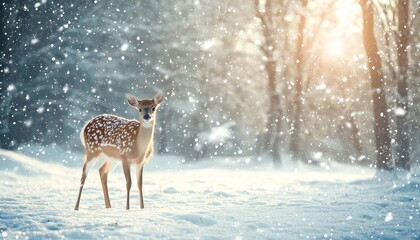 Serene deer in a snowy landscape, ideal for holiday cards with custom messages.