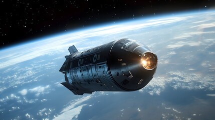 Majestic Spacecraft in Orbit Around Earth with Dramatic Space Background