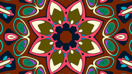 Abstract colorful psychedelic mandala kaleidoscope background pattern for a summer music festival
