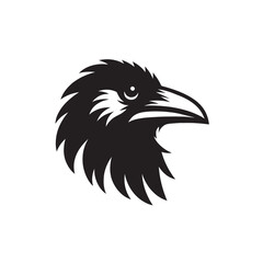 Obraz premium Black and white illustration of a raven's head with a sharp beak.