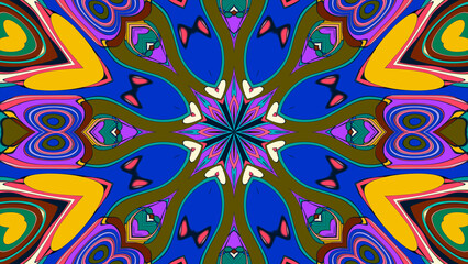 Abstract colorful psychedelic mandala kaleidoscope background pattern for a summer music festival
