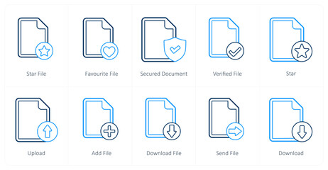 A set of 10 file icons as star file, favorite file, secured document