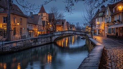 Fototapeta premium Romantic Bridge View Over Canal at Dusk