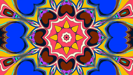 Abstract colorful psychedelic mandala kaleidoscope background pattern for a summer music festival
