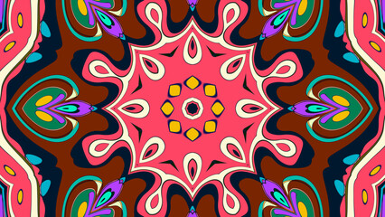 Abstract colorful psychedelic mandala kaleidoscope background pattern for a summer music festival

