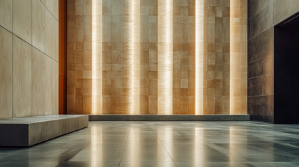 Modern architectural interior with illuminated wall and polished floor in a contemporary space