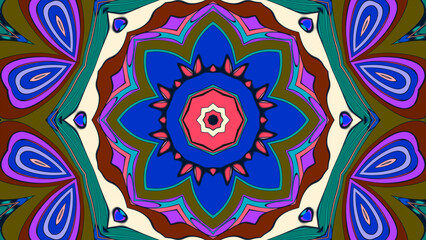 Abstract colorful psychedelic mandala kaleidoscope background pattern for a summer music festival
