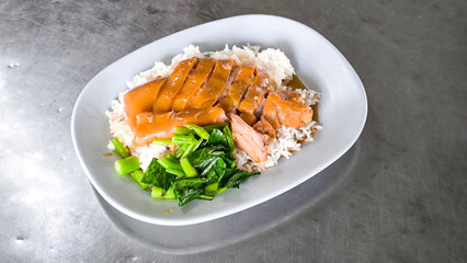 Slow-Braised Pork Leg on Rice. Thai food.