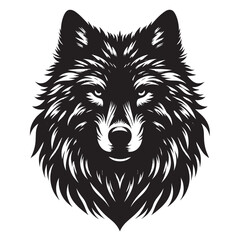 Fototapeta premium Black and white illustration of a wolf's head with a fierce expression.