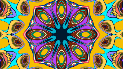 Abstract colorful psychedelic mandala kaleidoscope background pattern for a summer music festival
