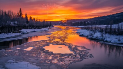 Obraz premium Frozen River at Midnight with Sparkling Details