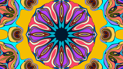 Abstract colorful psychedelic mandala kaleidoscope background pattern for a summer music festival
