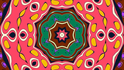 Abstract colorful psychedelic mandala kaleidoscope background pattern for a summer music festival
