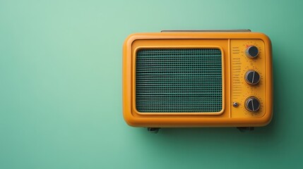 Vintage mint green radio on monochrome background