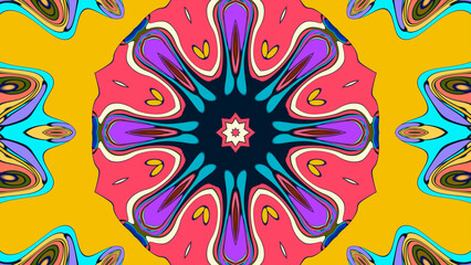 Abstract colorful psychedelic mandala kaleidoscope background pattern for a summer music festival
