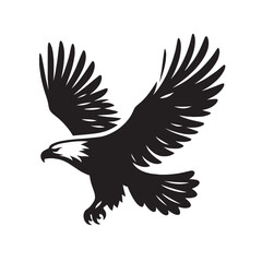 Black and white illustration of an eagle with wings spread.