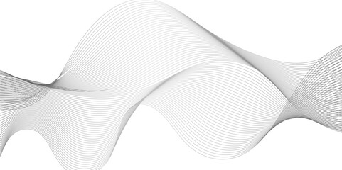 Fototapeta premium Vector wavy grey lines flowing smooth curve black gradient color on transparent background in concept of technology, science, music, sound, banner, poster, modern.