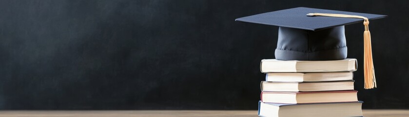 Graduation Cap on Books Against Blackboard Education Success Concept