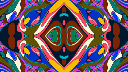 Abstract colorful psychedelic mandala kaleidoscope background pattern for a summer music festival
