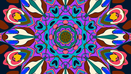 Abstract colorful psychedelic mandala kaleidoscope background pattern for a summer music festival
