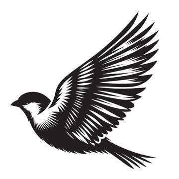 recommend clip art: Black and white silhouette of a bird flying with spread wings.