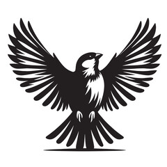 Black and white silhouette of a bird with wings outstretched.