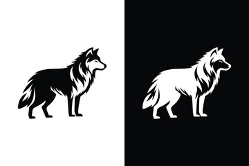 Black and White Wilderness Wolf Silhouette Vector Icon.