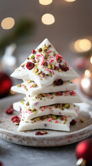 Delicious Christmas themed yogurt bark with festive toppings and colors