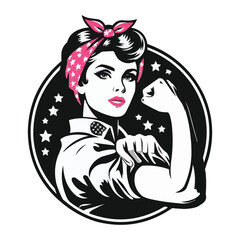 representation of a vintage-inspired woman with a pink headband and strong pose