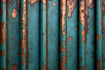 Vintage Oxidized Copper Patina on Corrugated Metal Background, Featuring Grunge Texture, Perfect for Rustic and Industrial Design Projects