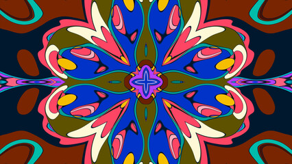 Abstract colorful psychedelic mandala kaleidoscope background pattern for a summer music festival
