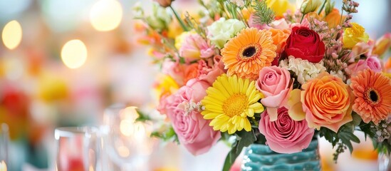 A vibrant bouquet of colorful flowers in a vase.
