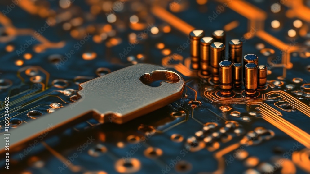 Aufkleber a close-up of a key on a circuit board, symbolizing security and technology integration.