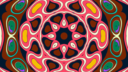 Abstract colorful psychedelic mandala kaleidoscope background pattern for a summer music festival
