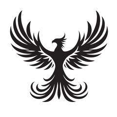 Black and white silhouette of a phoenix with spread wings.