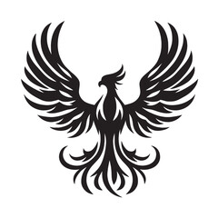 Obraz premium Black and white silhouette of a phoenix with its wings spread.