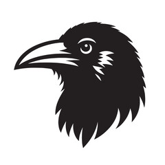 Black and white silhouette of a raven's head.