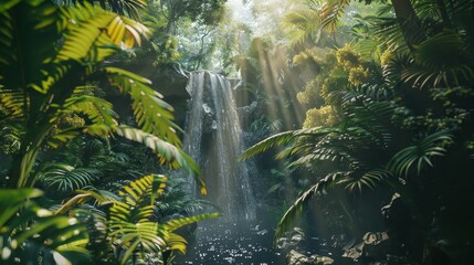 Hidden Tropical Waterfall in Lush Greenery