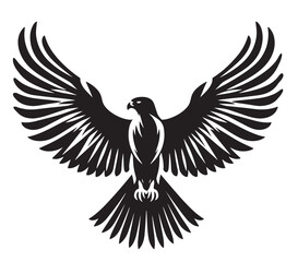 Black and white silhouette of a soaring hawk with spread wings.