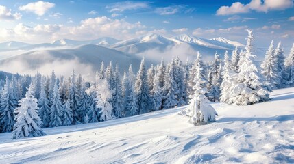 Fototapeta premium Serene Winter Scene in Snowy Mountain Landscape