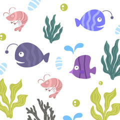 Seamless pattern with fish,shrimp and sea life