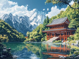 Serene Mountain Temple Amidst Lush Nature
